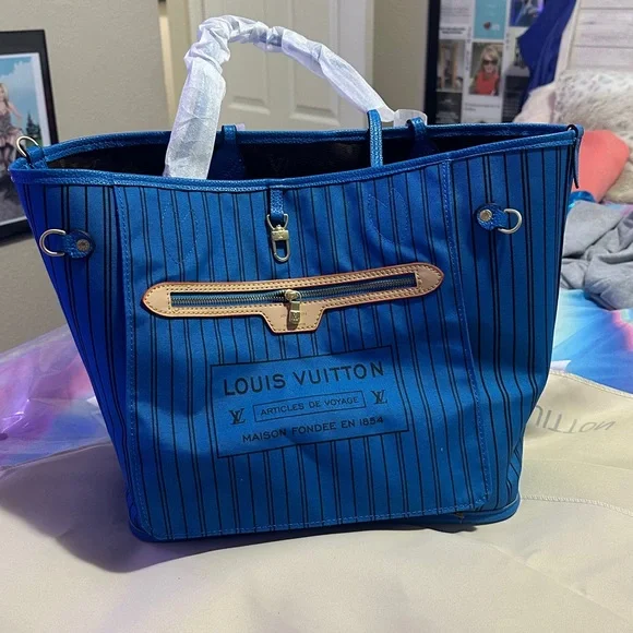 Monogram Canvas Tote with Bright Blue Trim - Picture 1 of 6